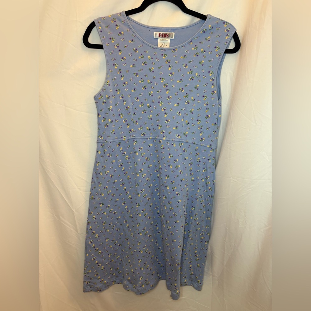 Blue A-Line Sleeveless Dress with Crew Neck